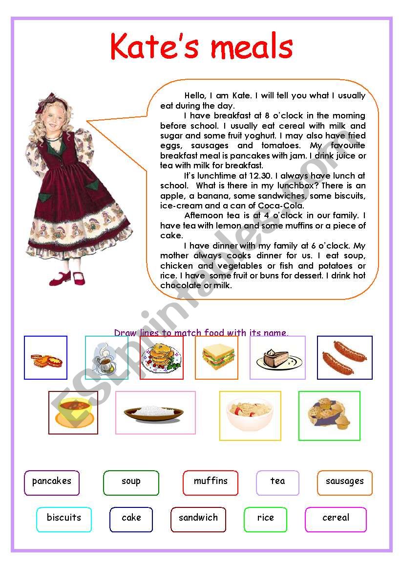 KateÂ´s meals worksheet
