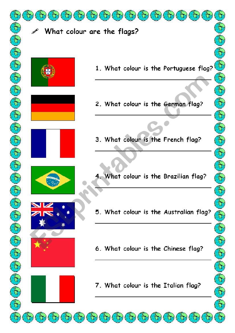 colours and countries flags worksheet
