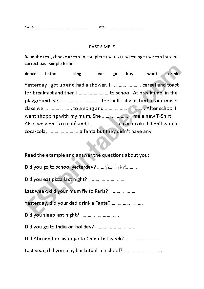 Past Simple Exercises worksheet