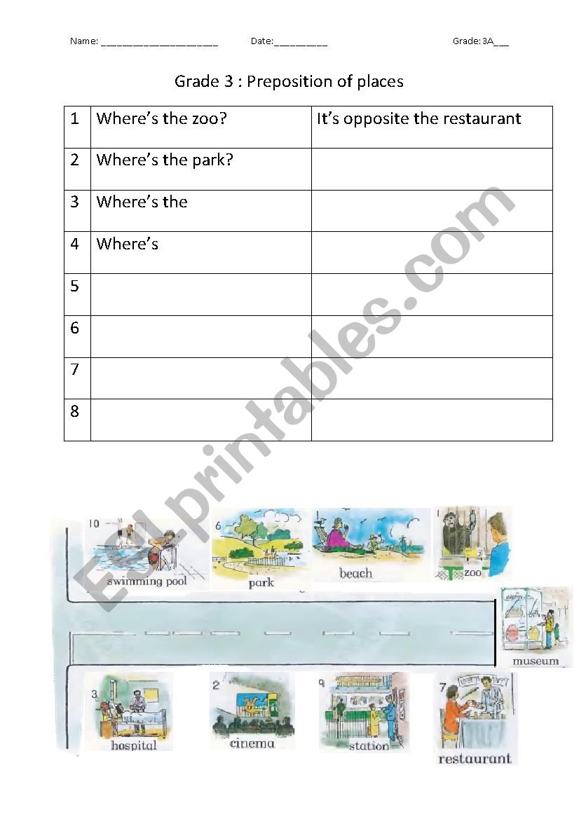 Prepositions of place worksheet