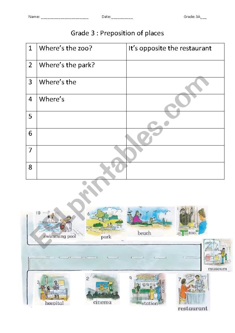 Prepositions of place worksheet