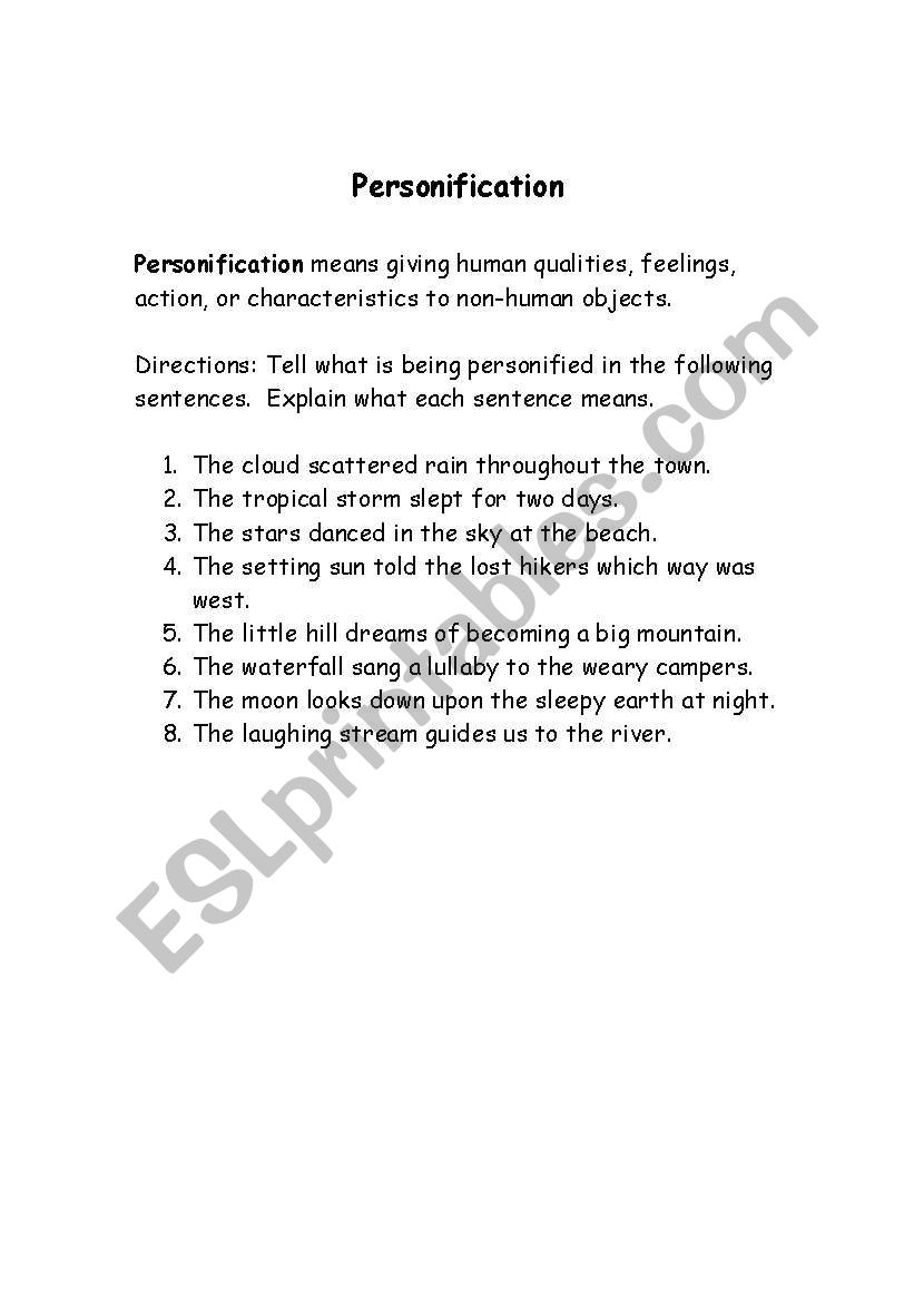 Personification worksheet worksheet