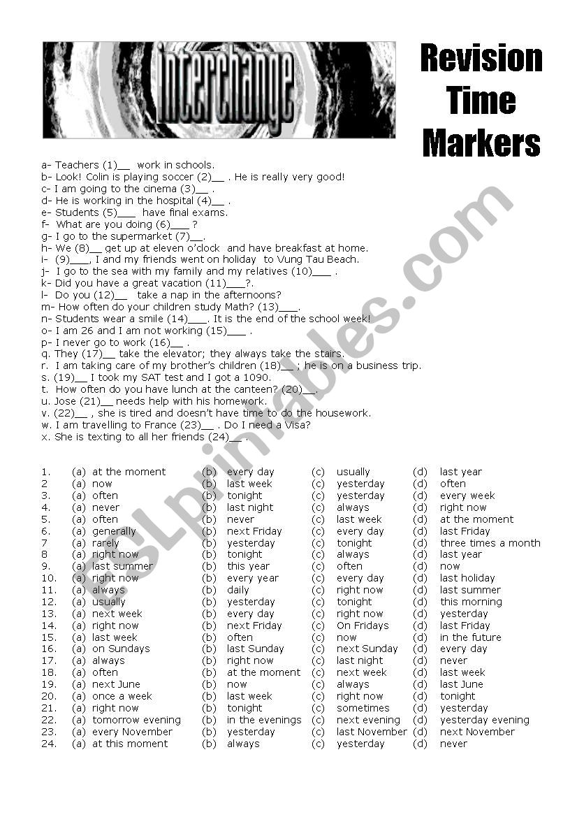 Time Markers worksheet