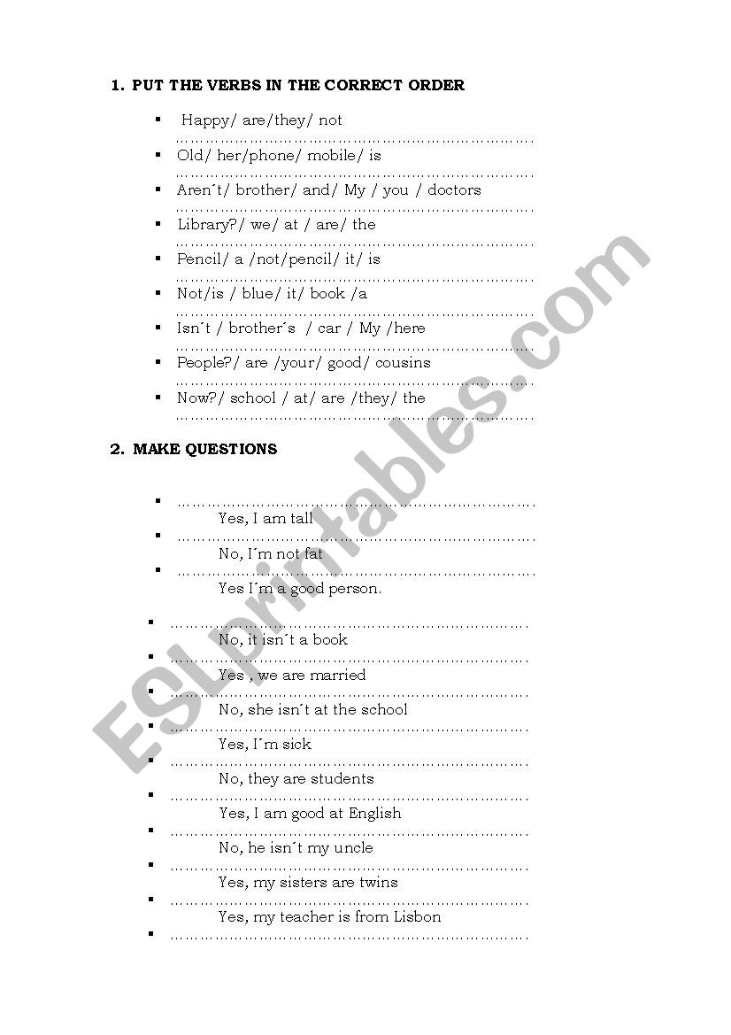 VERB TO BE 2 worksheet