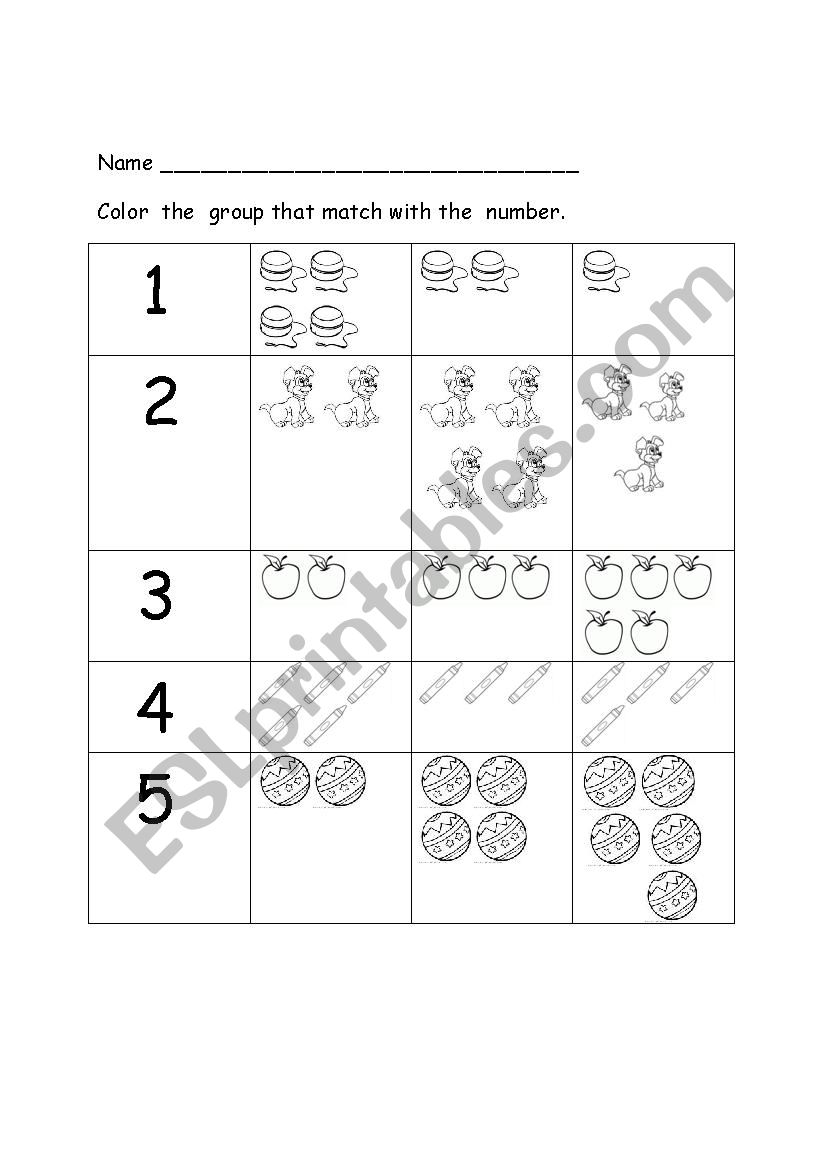 Number 1 to 5 worksheet