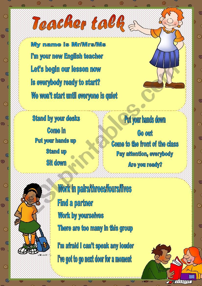 Teacher talk worksheet