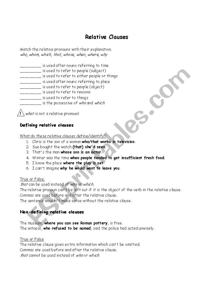 Relative Clauses worksheet