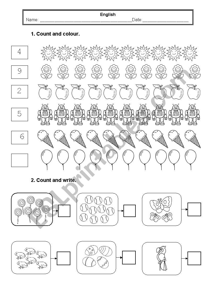 Cardinal Numbers 1 to 10 worksheet