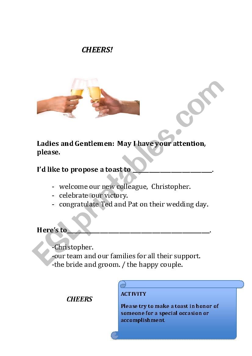 CHEERS worksheet