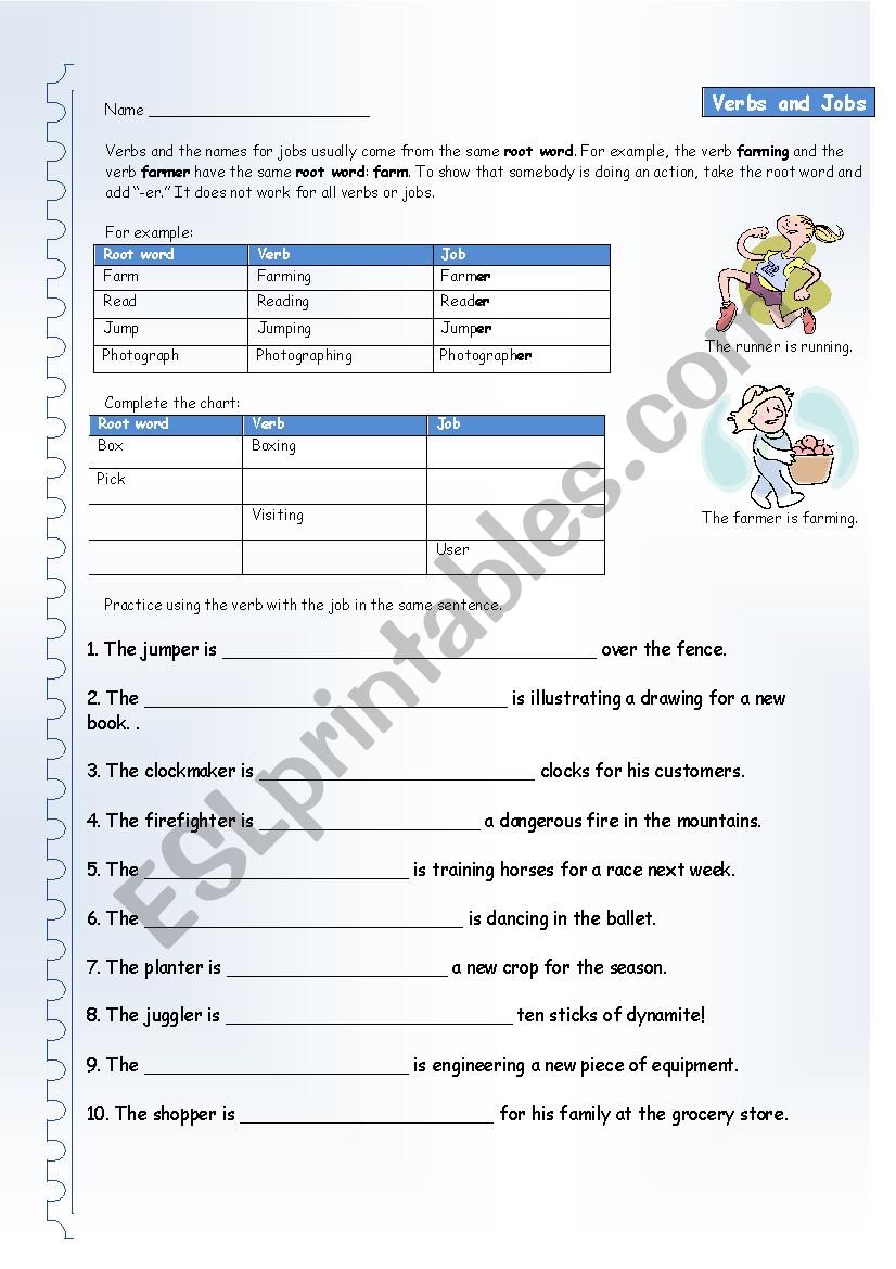 Verbs to Jobs worksheet