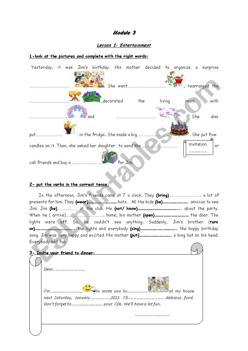 birthday party worksheet