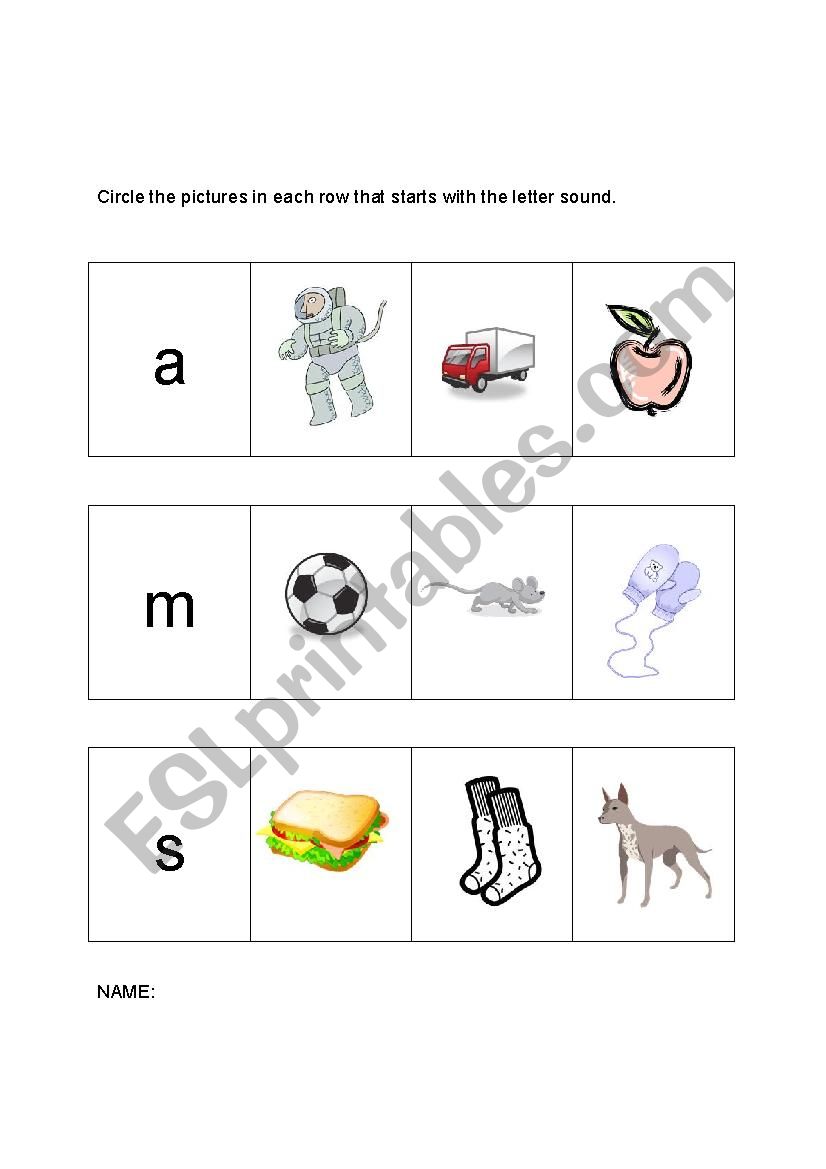 Beginning Sound letter M, S, and A