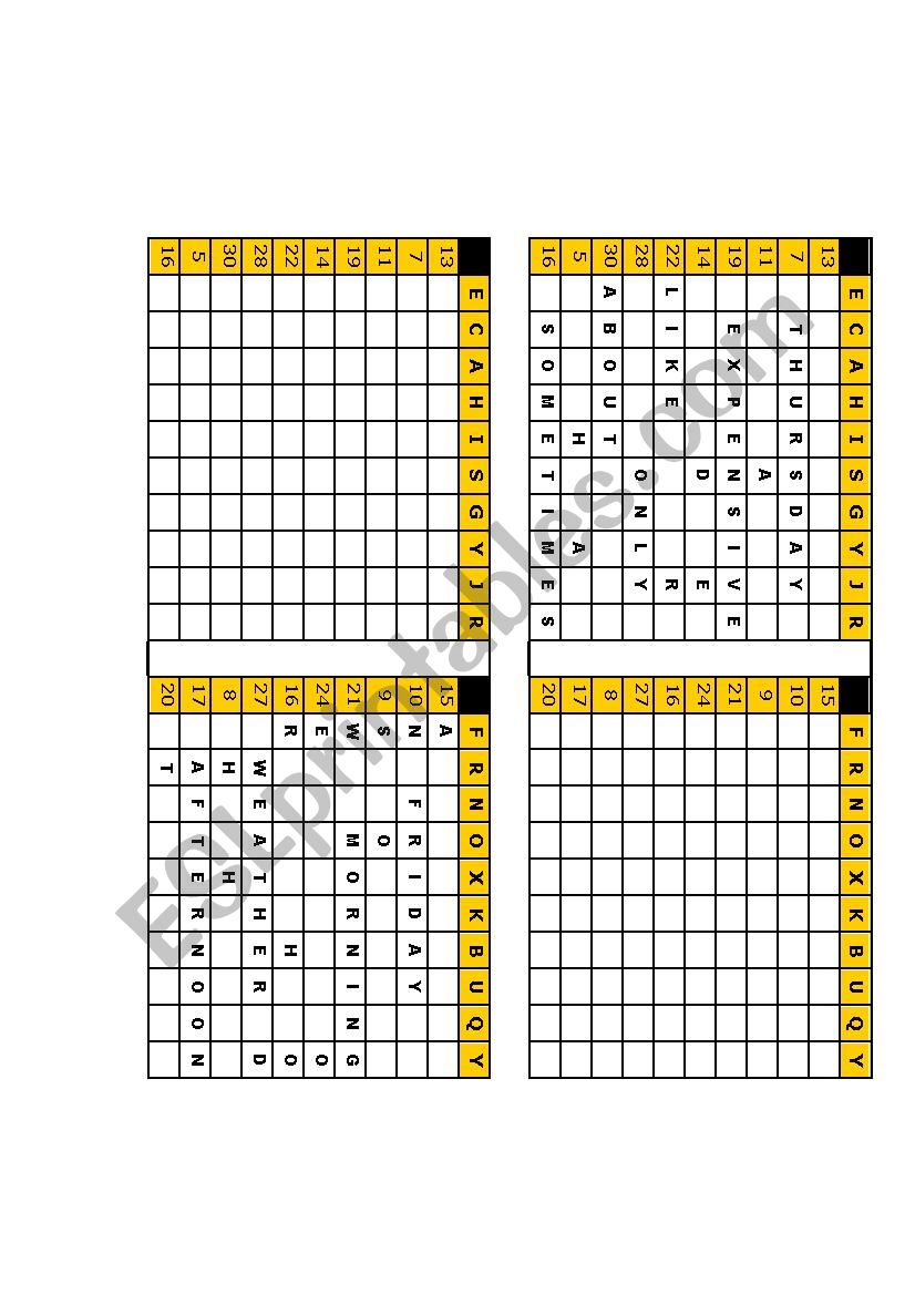 crossword worksheet