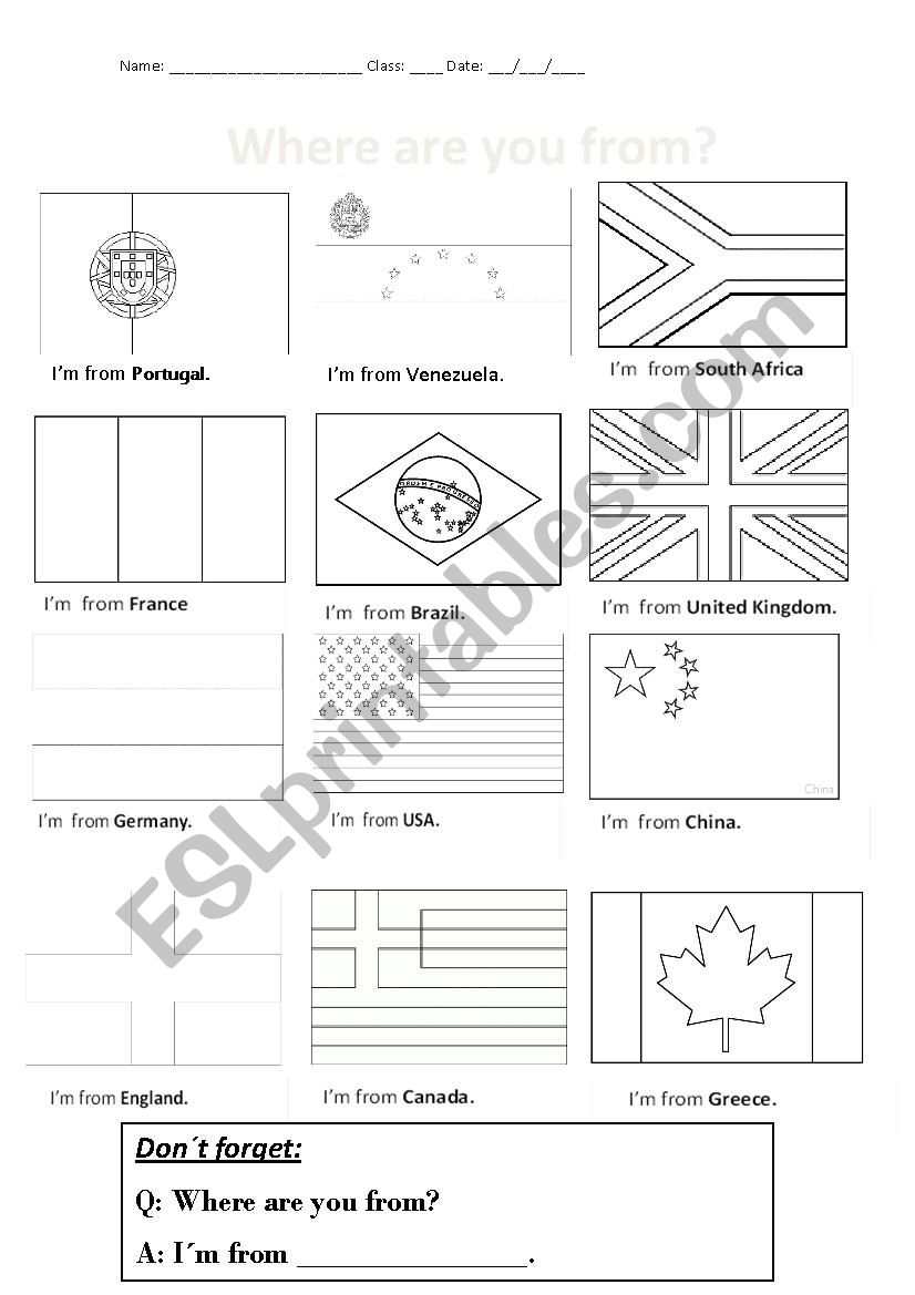 Countries Where are you from. worksheet