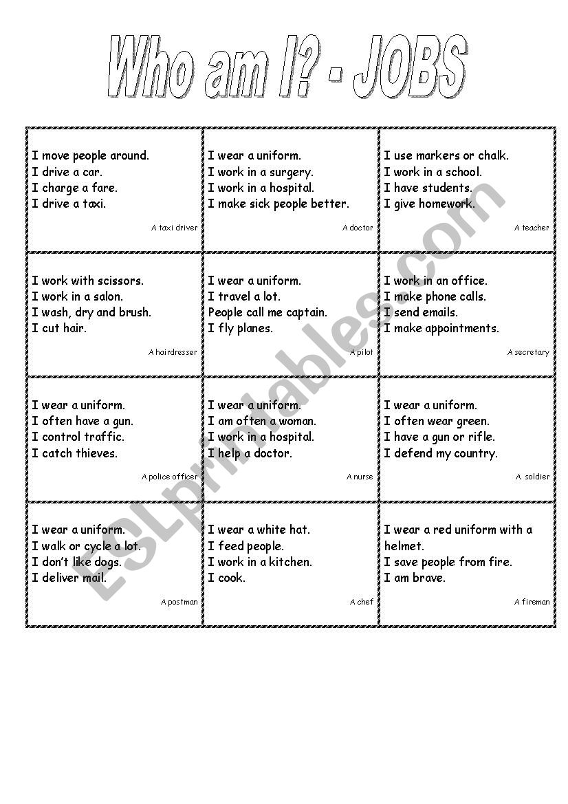 Jobs_who am I? riddles worksheet