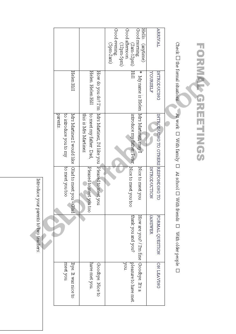 Formal and casual greetings worksheet