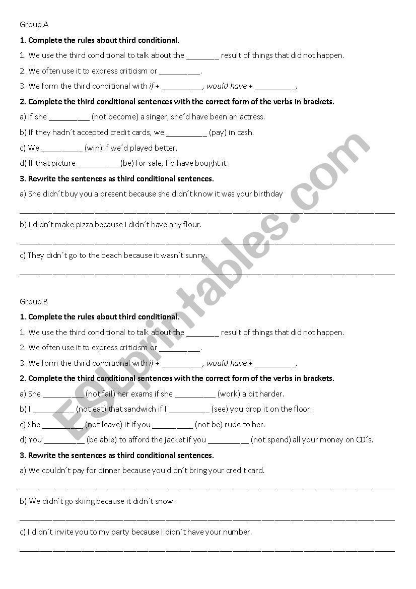 Third conditional Test  worksheet