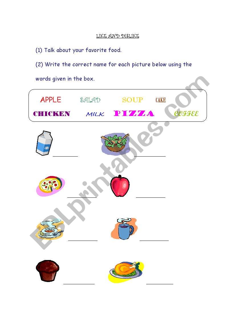likes and dislikes worksheet