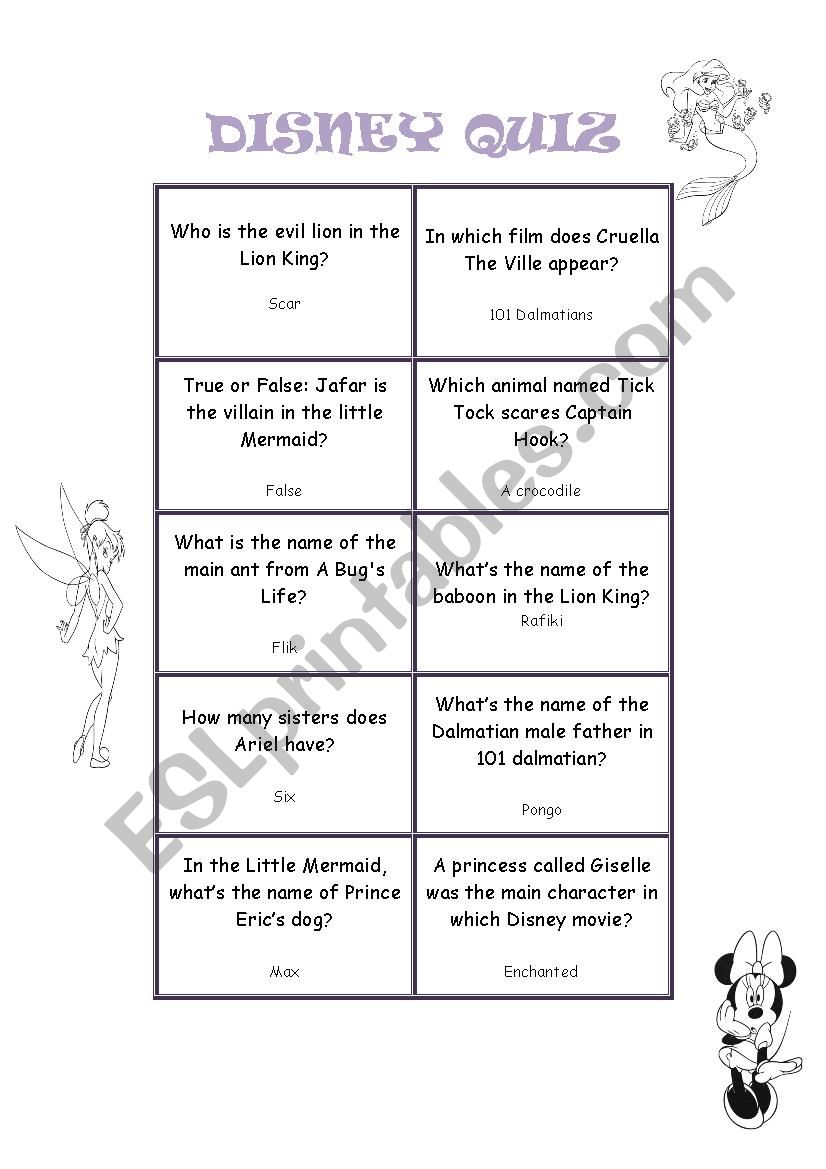 Disney Quiz part 1 worksheet