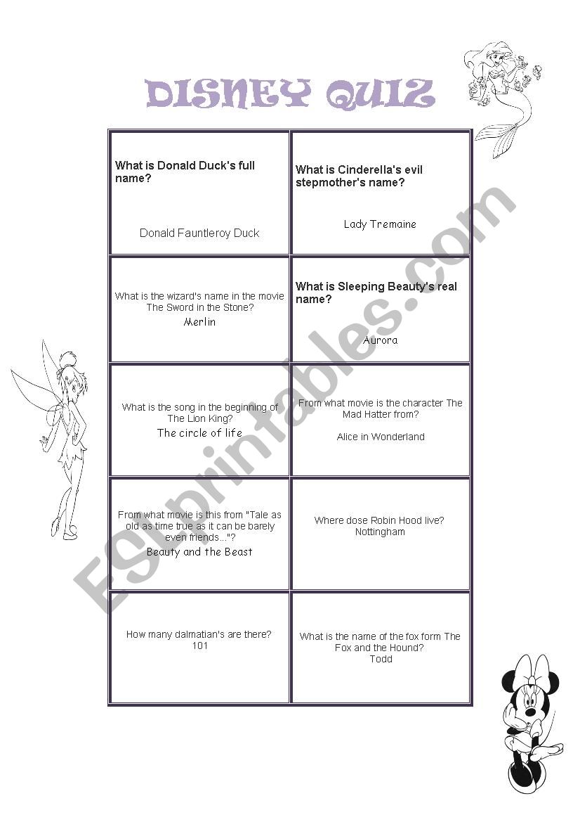 Disney Quiz part 2 worksheet