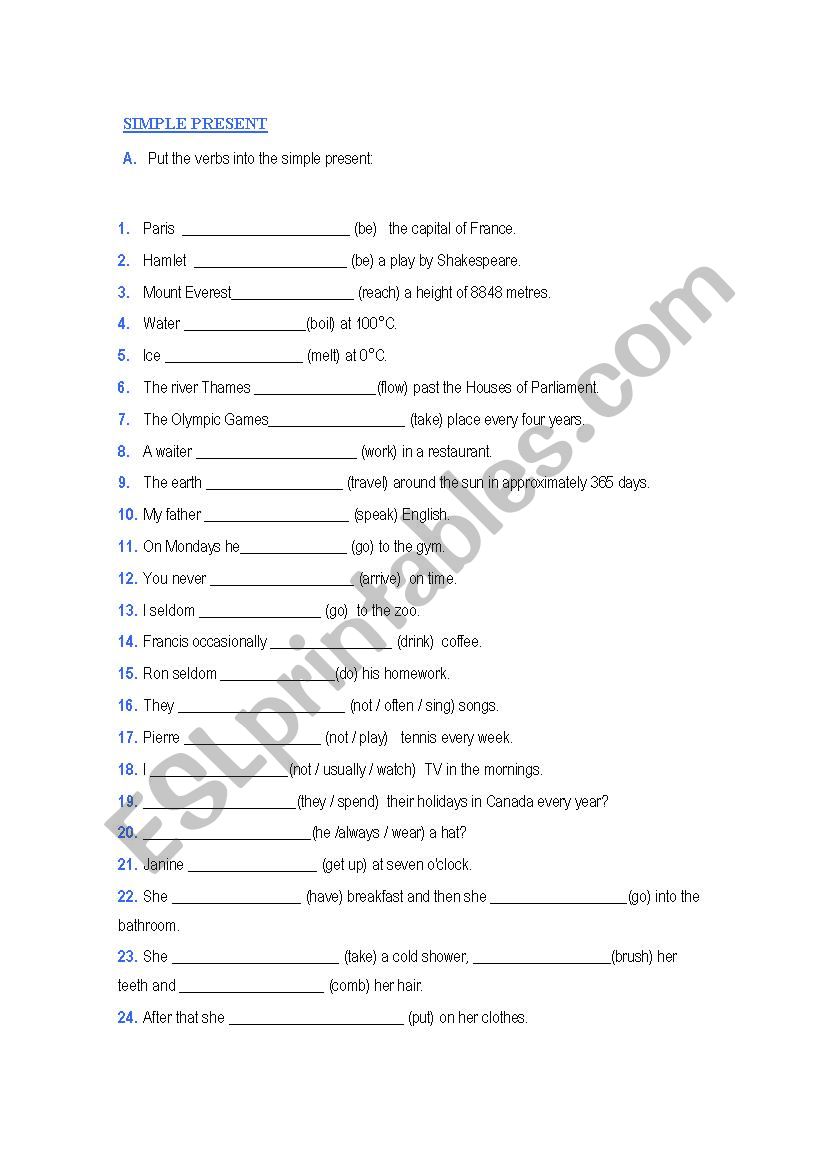 Present simple+exercises worksheet