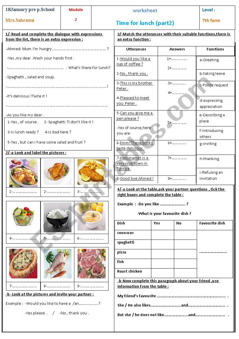 Time for lunch part 2 worksheet