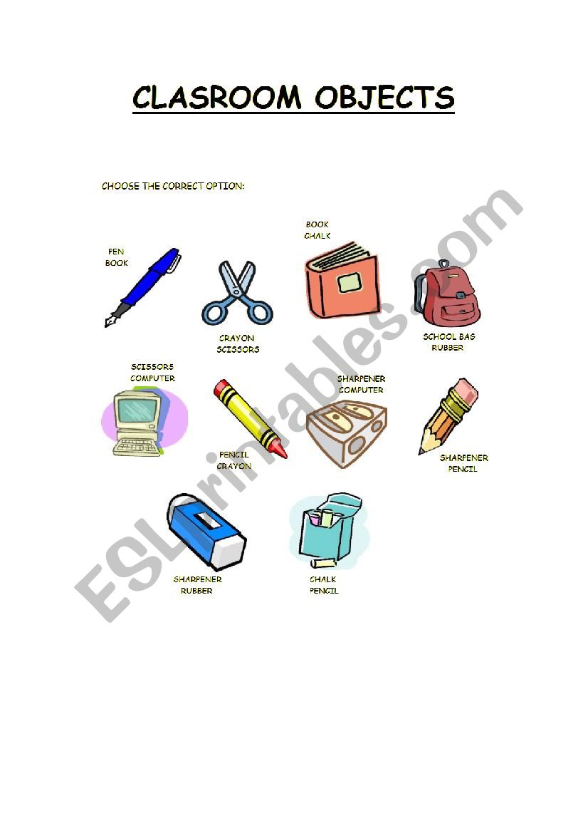 Classroom Objects worksheet