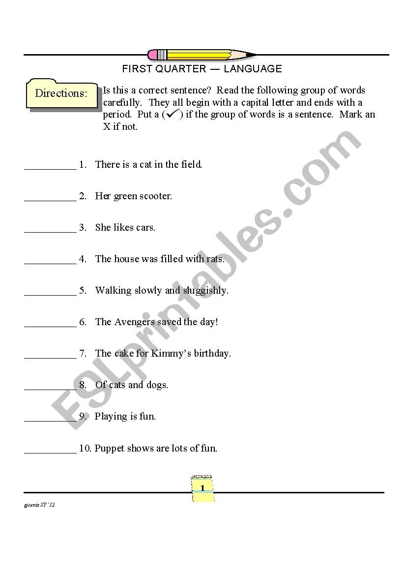 Sentence and Phrases worksheet