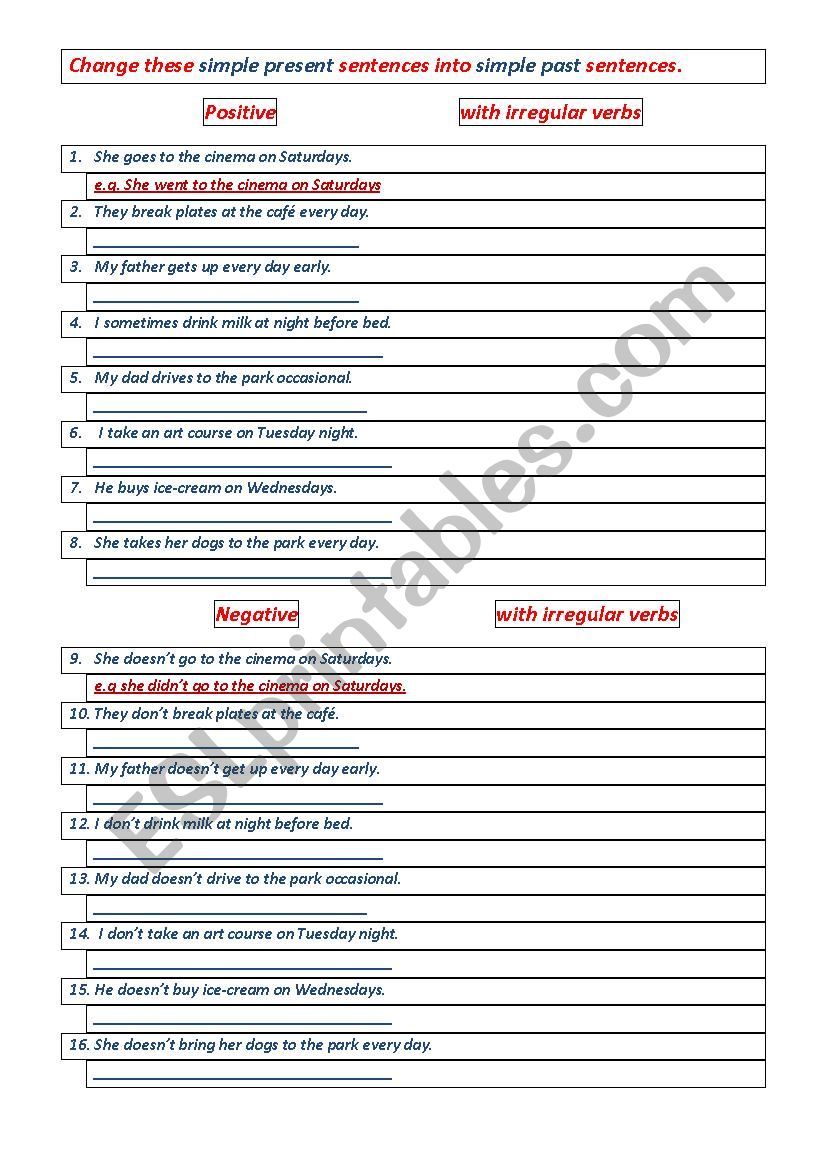 Present Simple to Past Simple worksheet