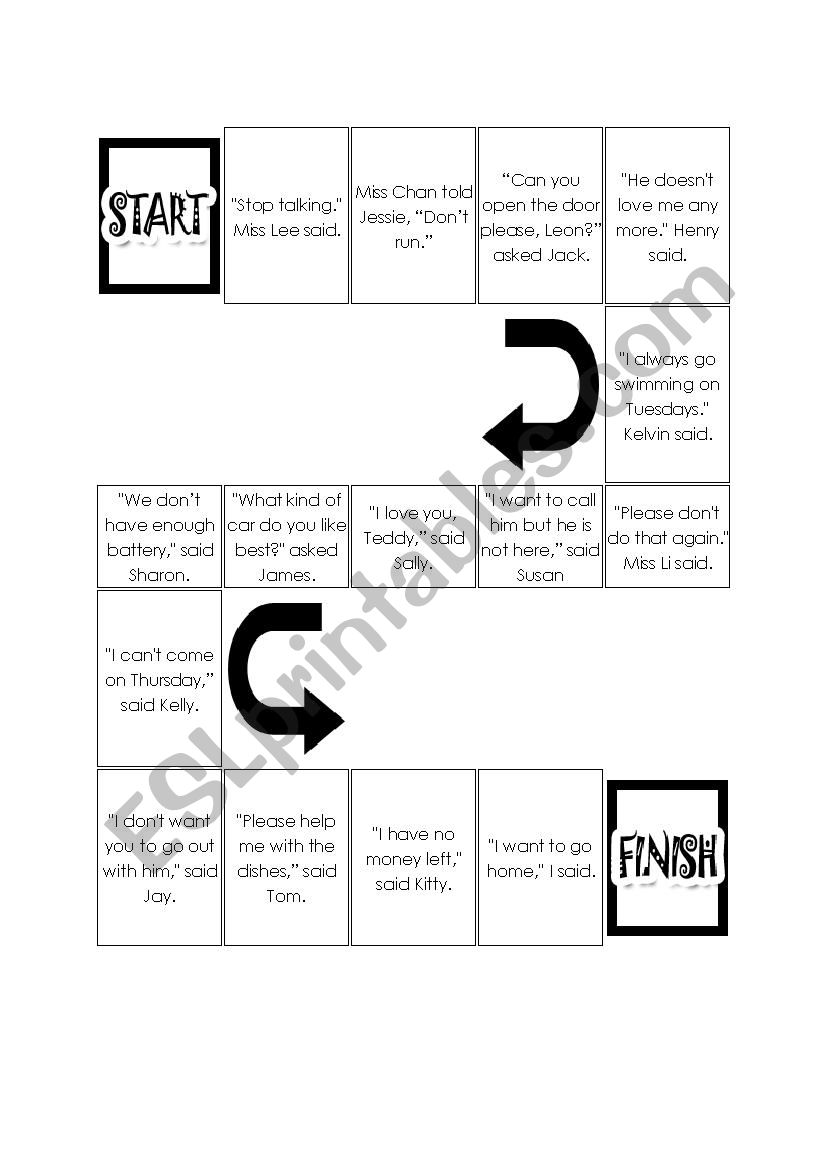 Reported Speech board game worksheet