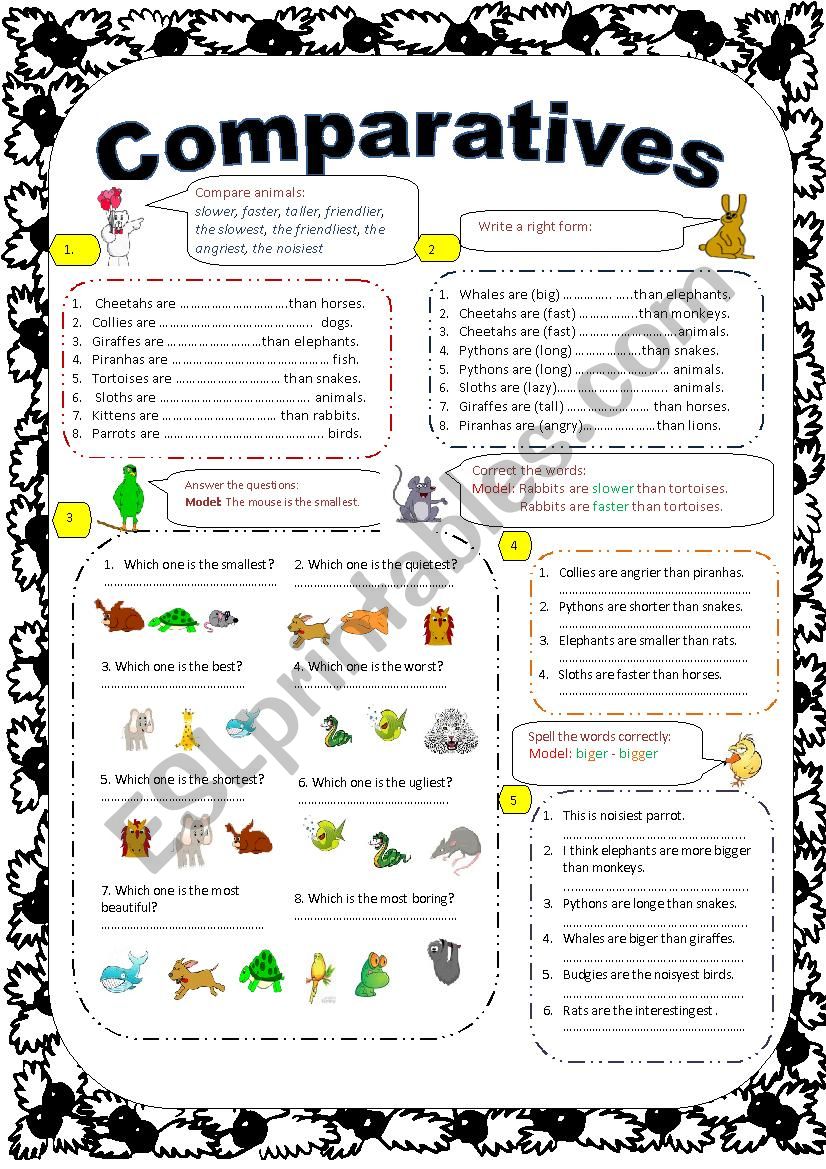 Comparatives with animals worksheet