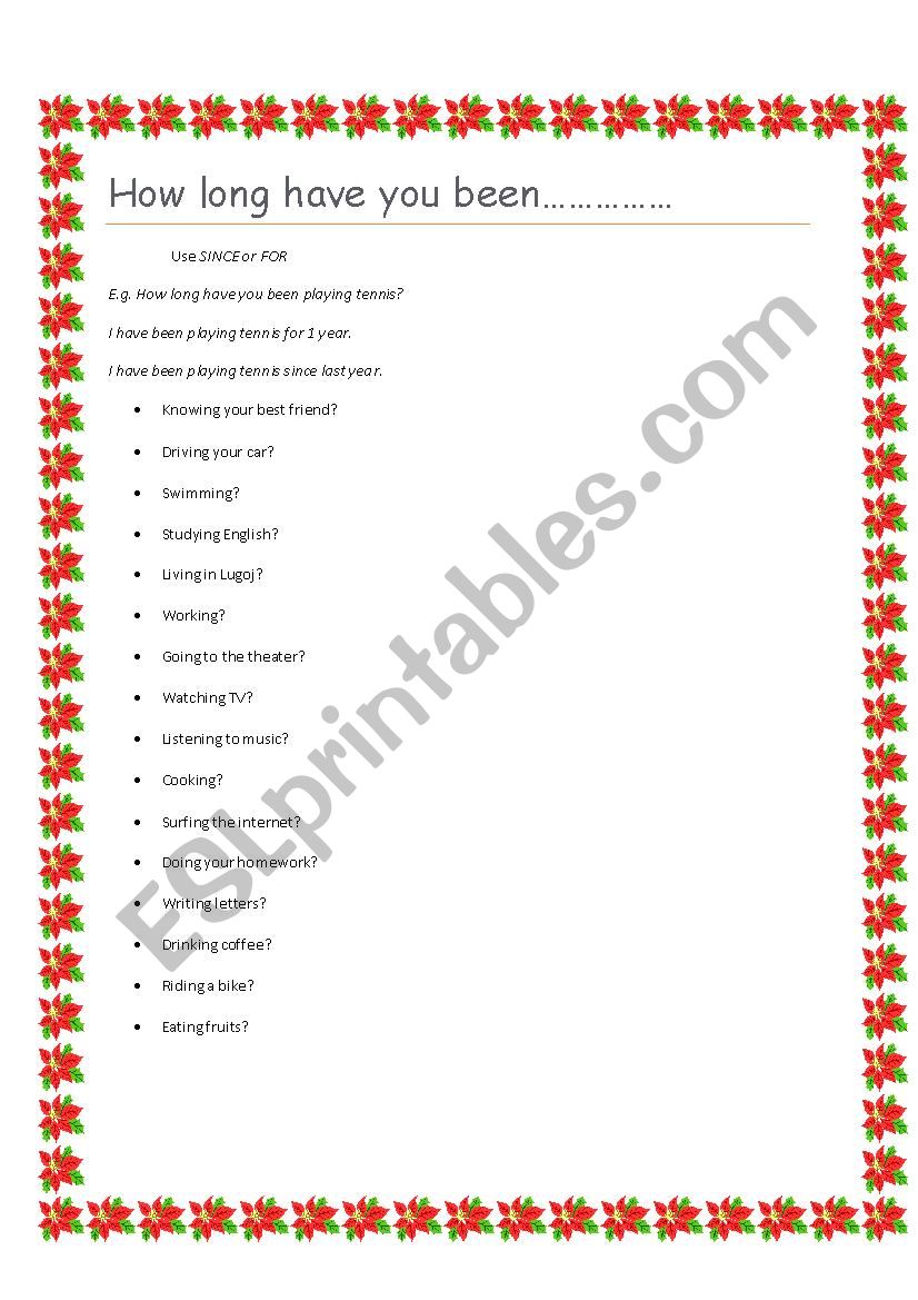 How long have you been? worksheet
