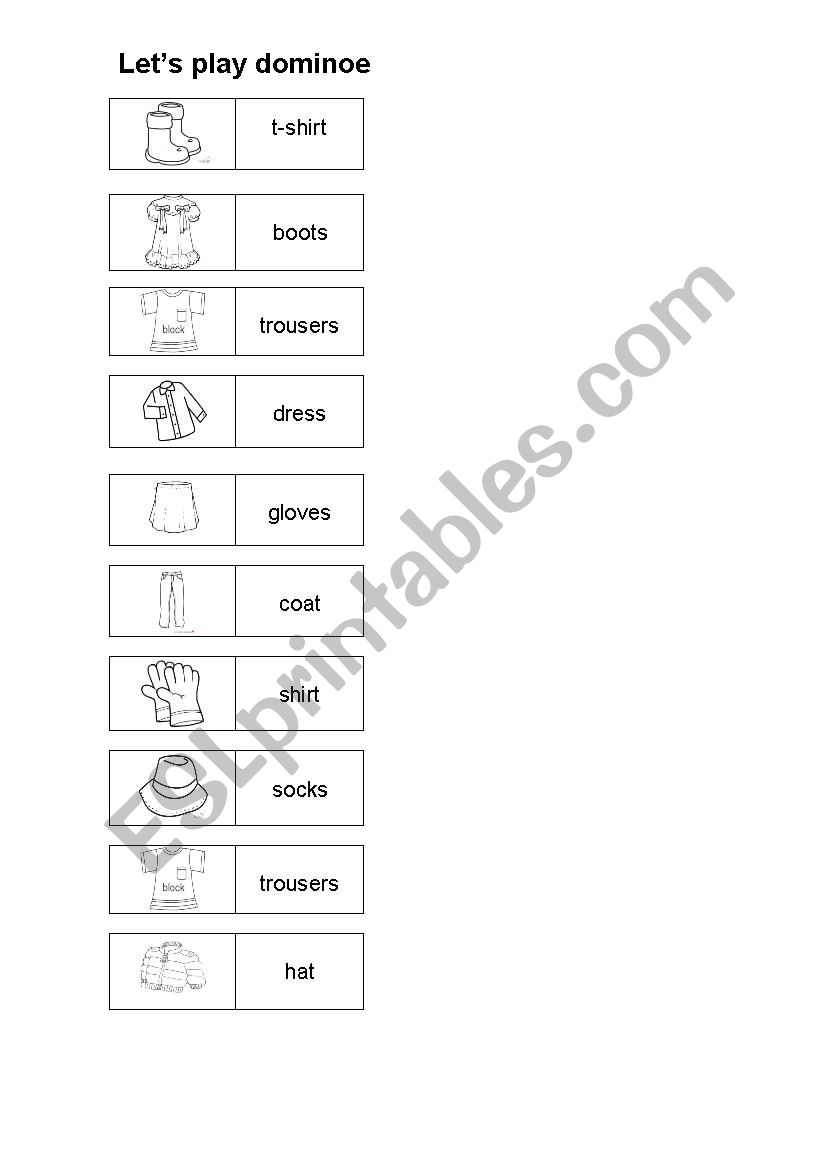 lets play dominoe clothes! worksheet