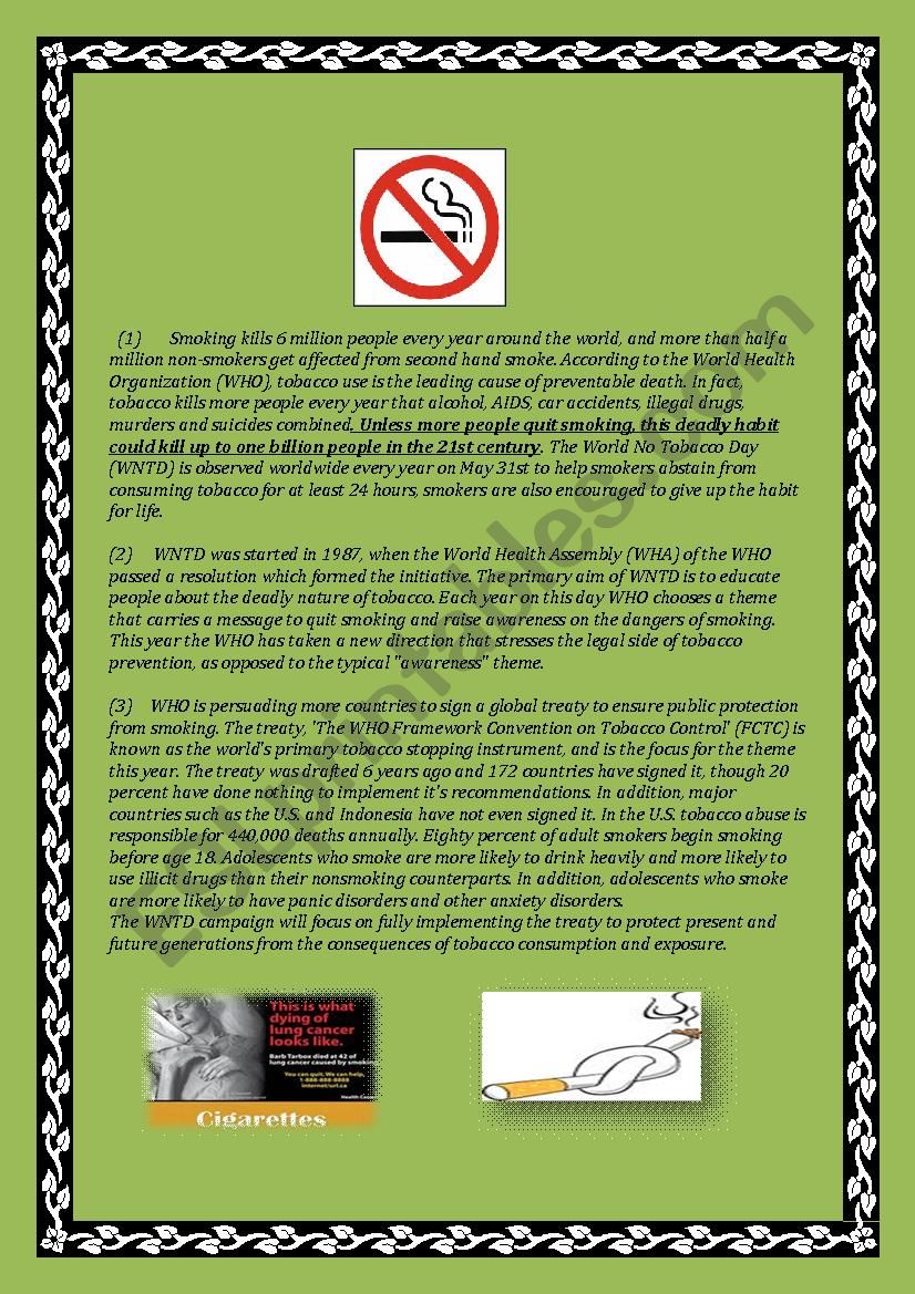 The no tobacco day worksheet