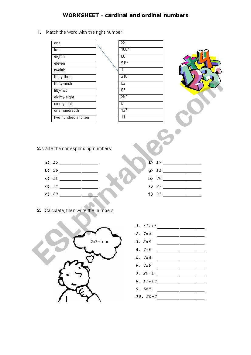 Cardinal and Ordinal Numbers worksheet