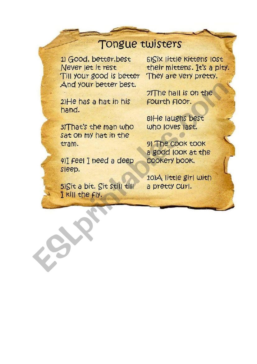 Tongue twisters worksheet