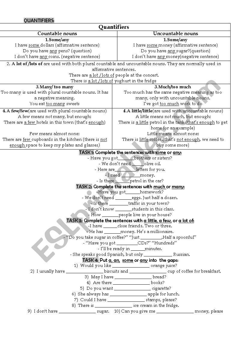 Quantifiers worksheet