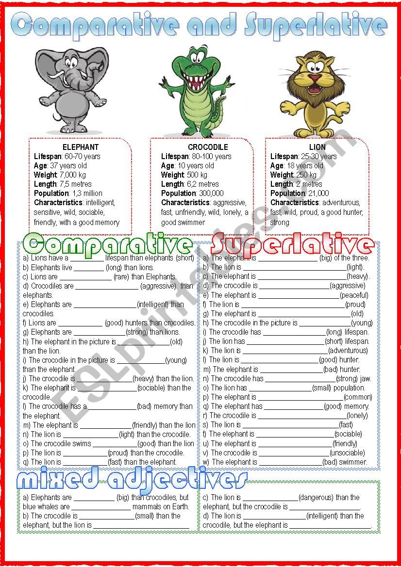 Comparative and Superlative worksheet