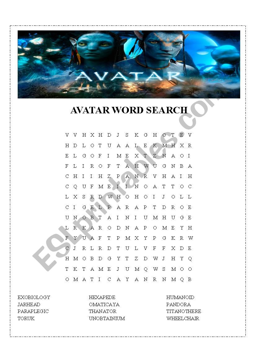 Avatar Word Search worksheet