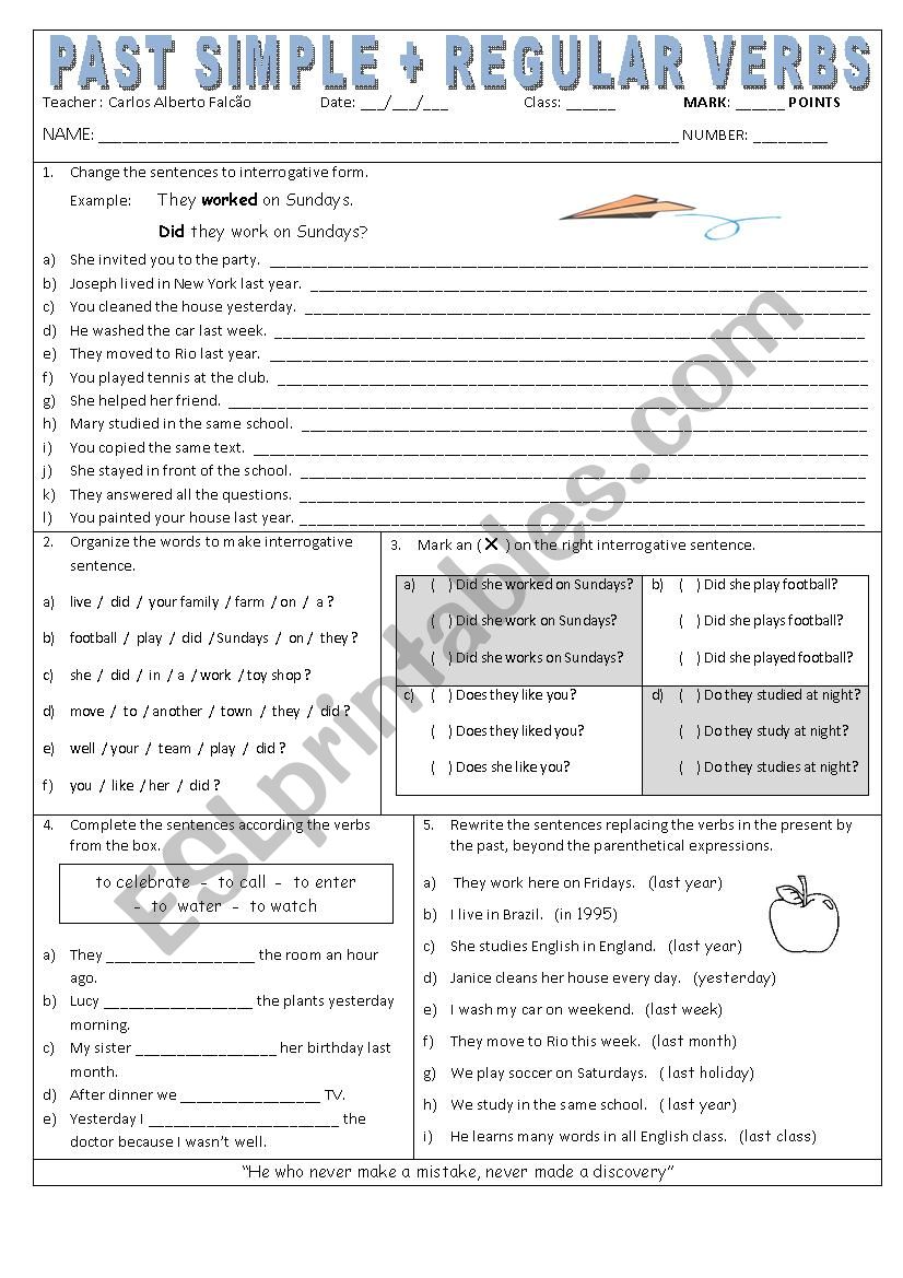 Past simple + Regular verbs worksheet