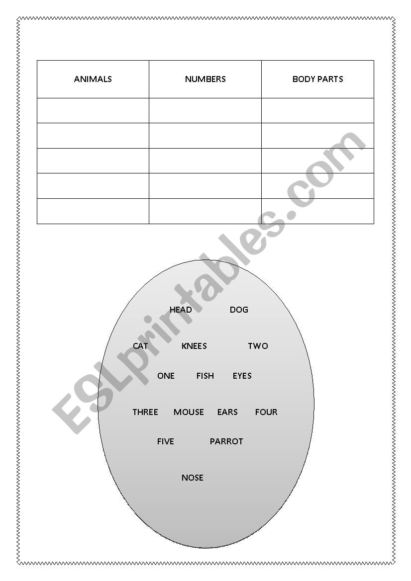 Sort the words worksheet