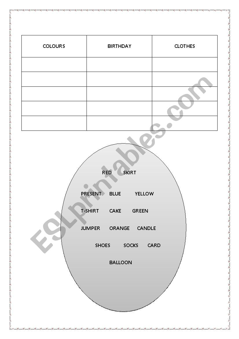 Sort the words 2 worksheet