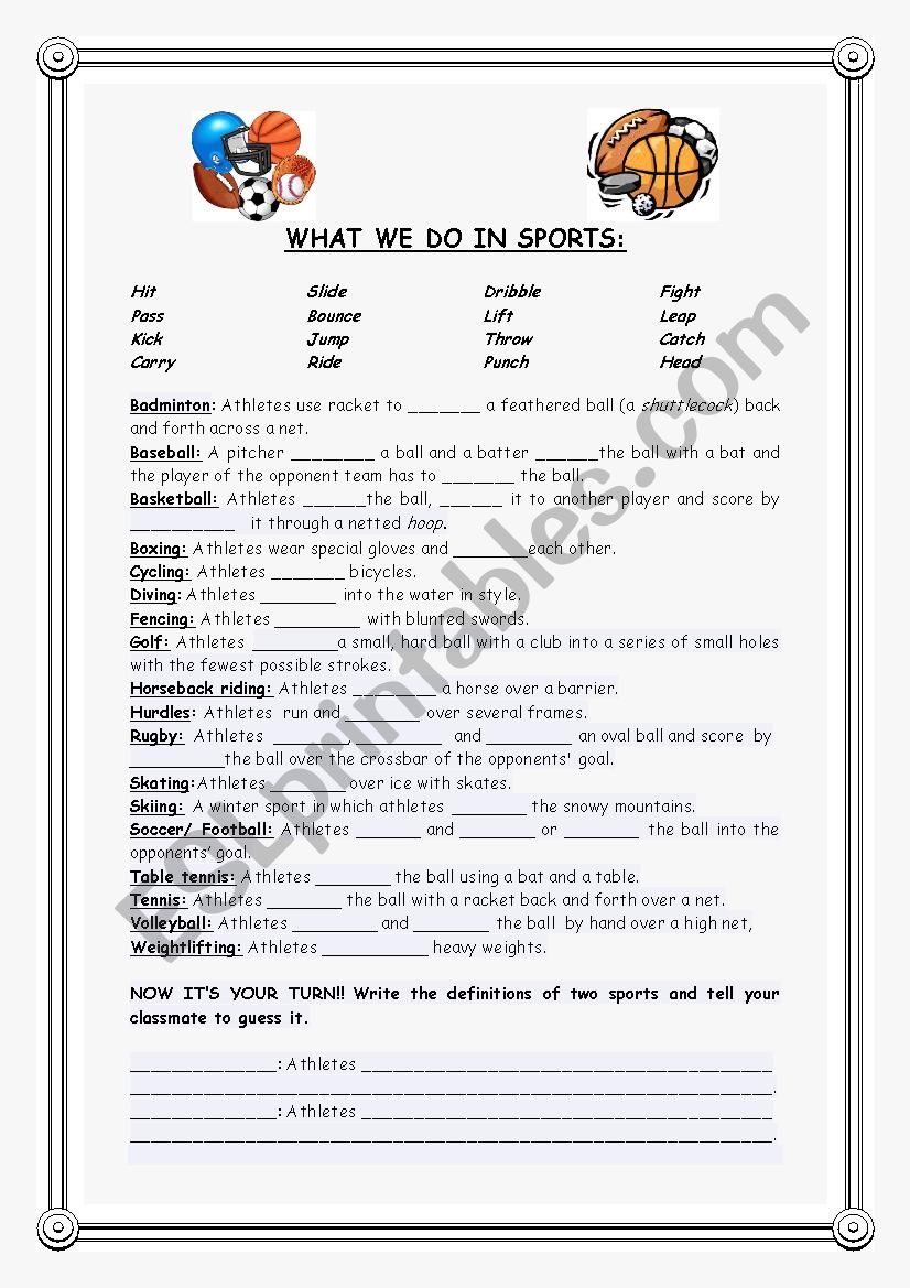 SPORTS worksheet