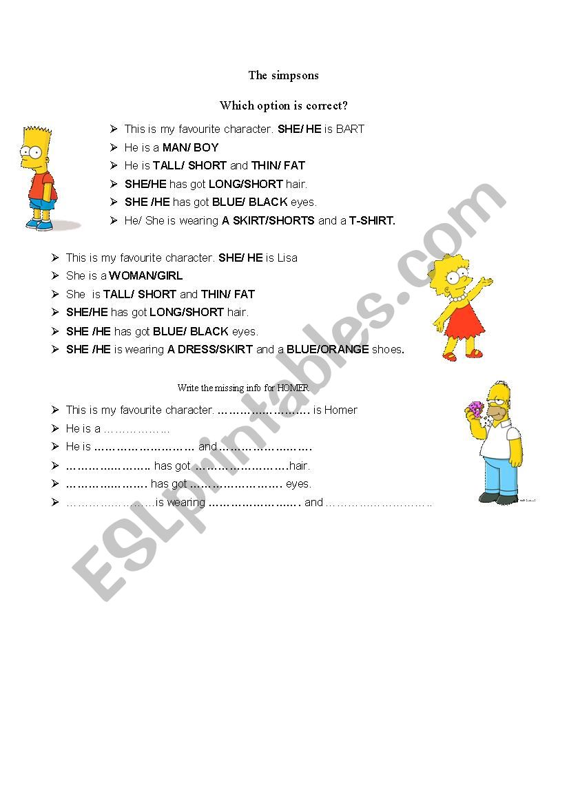 The simpsons worksheet