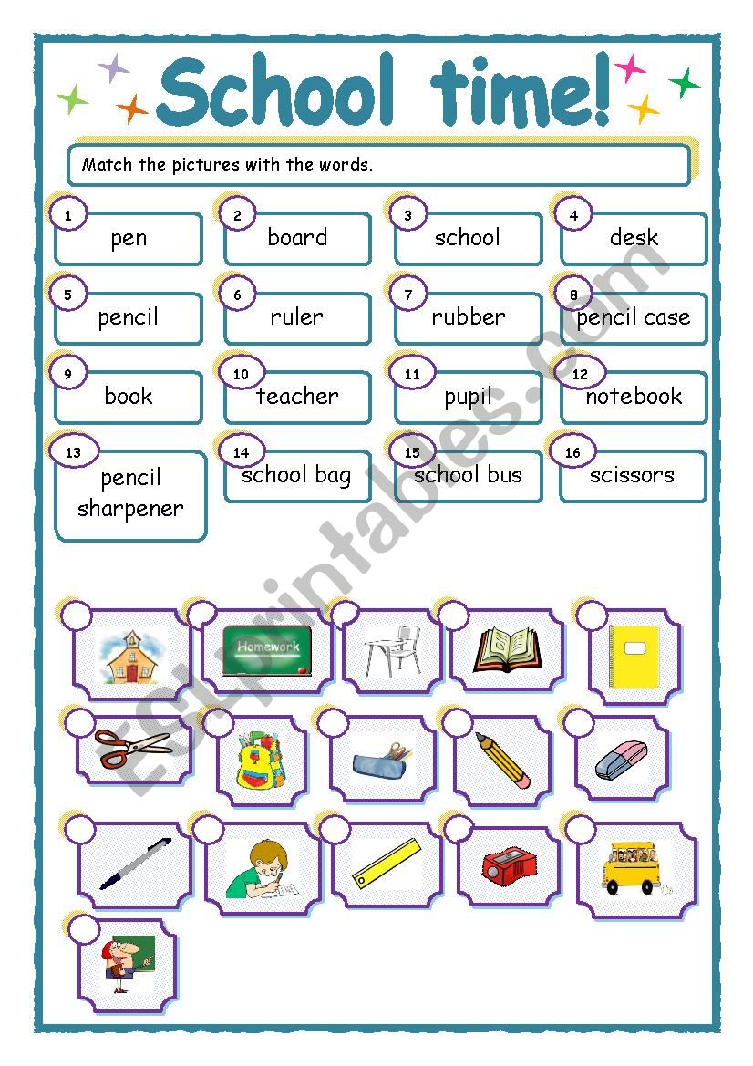 Vocabulary related to school worksheet