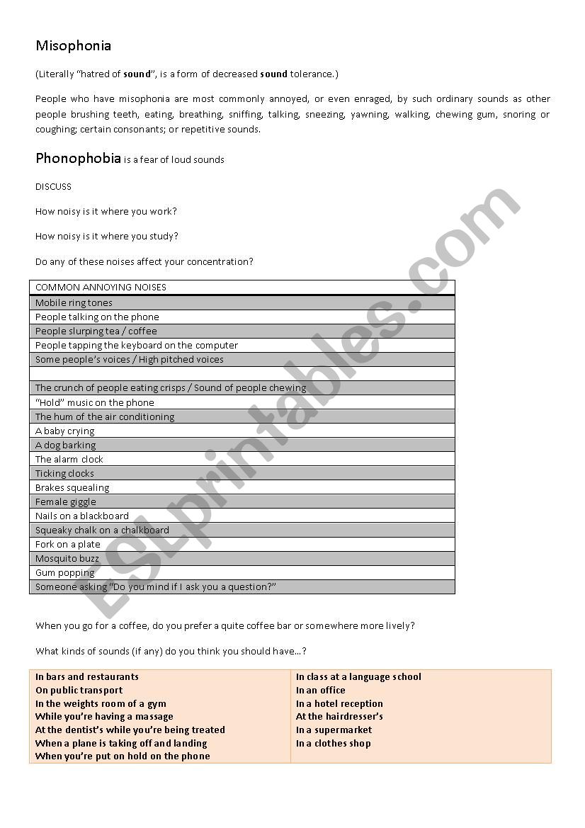 ANNOYING SOUNDS worksheet