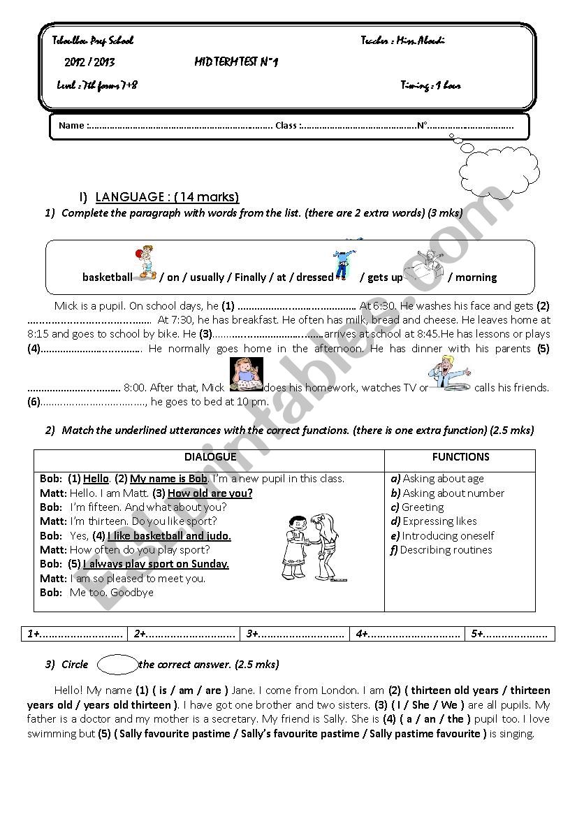 mid term test 1 (7th form/2012)