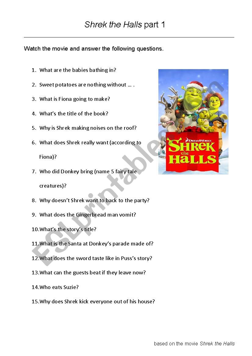 Shrek the halls part 1 worksheet