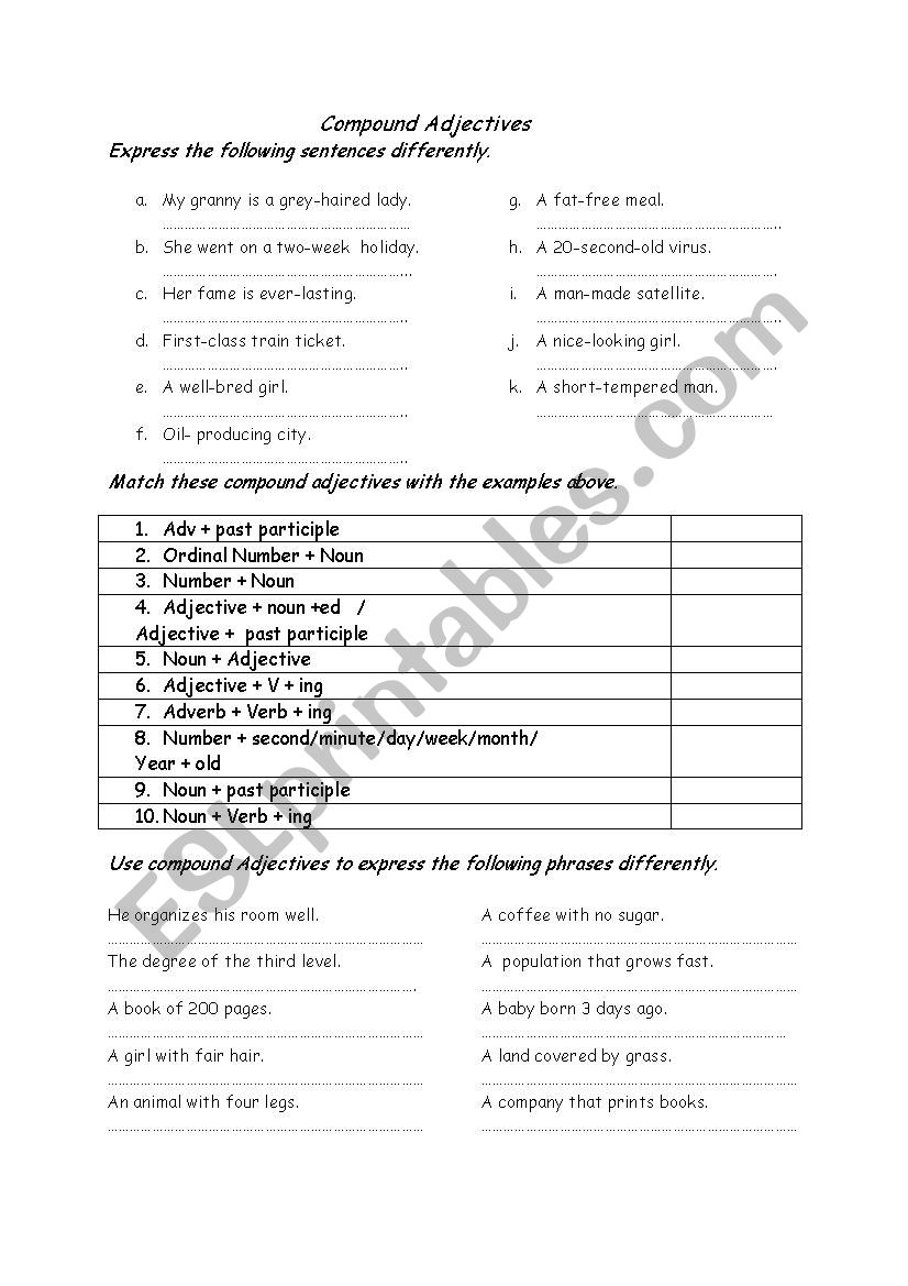 compound adjectives worksheet