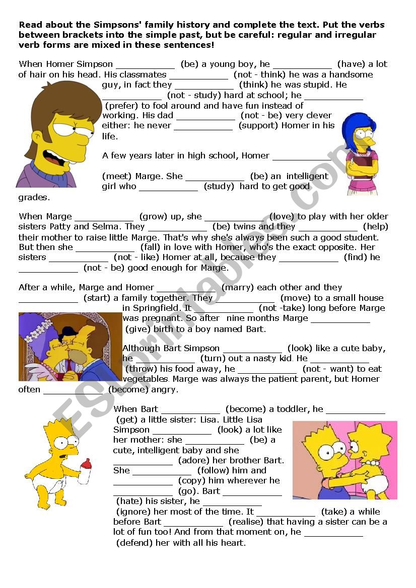 the simpsons past simple worksheet